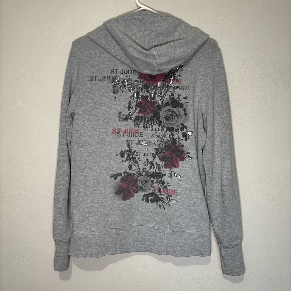 DKNY Zip Up Hooded Jacket Size Small Floral Roses Graphic Print Sporty